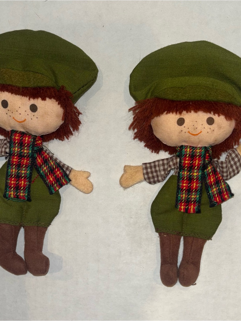 Hallmark Green Plush Rag Doll Pair with Plaid Scarves